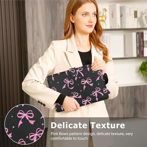 MOSISO Case Compatible with MacBook Air 13 inch M4 M3 M2 M1 2025-2018/Pro 13 inch M2 M1 2025-2016, Pink Bows PU Leather Portfolio Protective Stand Cover, Black in Saudi Arabia
