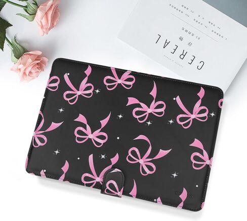 MOSISO Case Compatible with MacBook Air 13 inch M4 M3 M2 M1 2025-2018/Pro 13 inch M2 M1 2025-2016, Pink Bows PU Leather Portfolio Protective Stand Cover, Black in Saudi Arabia