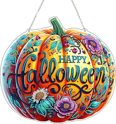 DIY Hanging Diamond Art Kit للبالغين - نافذة الفن الأحجار الكريمة وجدار قلادة ، زخرفة دخن من المنزل والحديقة (Happy Halloween) in Kuwait