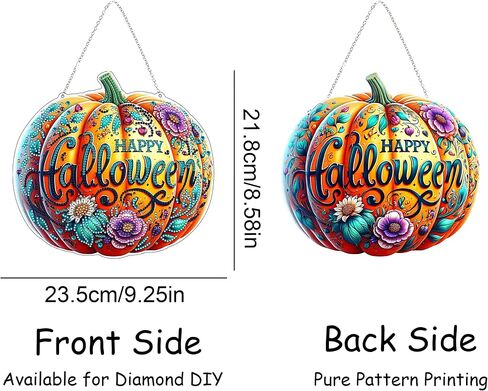 DIY Hanging Diamond Art Kit للبالغين - نافذة الفن الأحجار الكريمة وجدار قلادة ، زخرفة دخن من المنزل والحديقة (Happy Halloween) in Kuwait