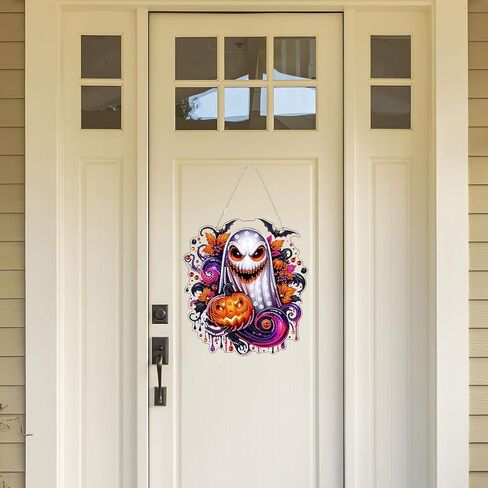 DIY Hanging Diamond Art Kit للبالغين - نافذة الفن الأحجار الكريمة وجدار قلادة ، زخرفة دخن من المنزل والحديقة (Happy Halloween) in Kuwait