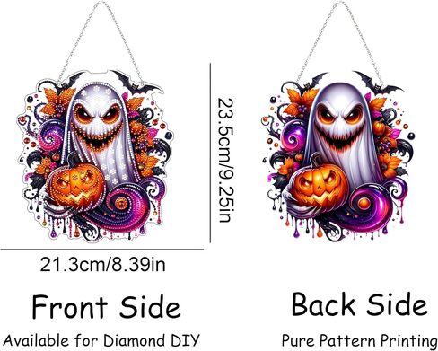 DIY Hanging Diamond Art Kit للبالغين - نافذة الفن الأحجار الكريمة وجدار قلادة ، زخرفة دخن من المنزل والحديقة (Happy Halloween) in Kuwait