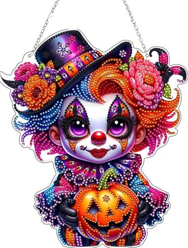 DIY Hanging Diamond Art Kit للبالغين - نافذة الفن الأحجار الكريمة وجدار قلادة ، زخرفة دخن من المنزل والحديقة (Happy Halloween) in Kuwait