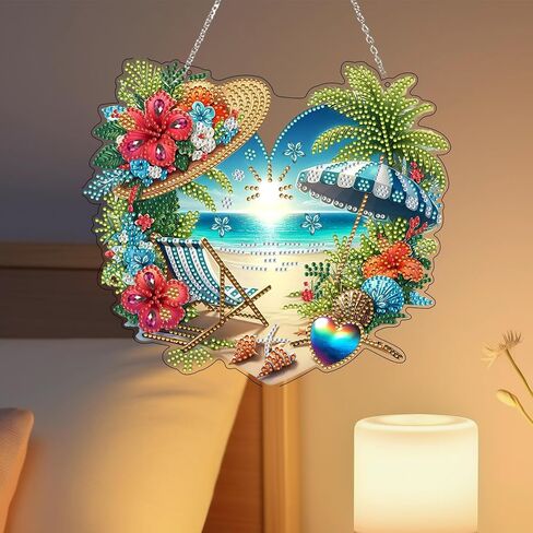 DIY Hanging Diamond Art Kit للبالغين - نافذة الفن الأحجار الكريمة وجدار قلادة ، زخرفة دخن من المنزل والحديقة (Happy Halloween) in Saudi Arabia