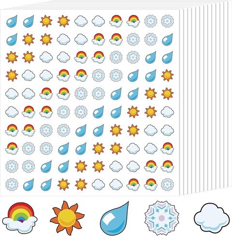 2000 PCS Weather Supershapes ملصقات ملصقات طقس صغيرة من الشمس سحب المياه القطرات قوس قزح الثلج ملصقات صغيرة للفصول الدراسية Deocr in Saudi Arabia