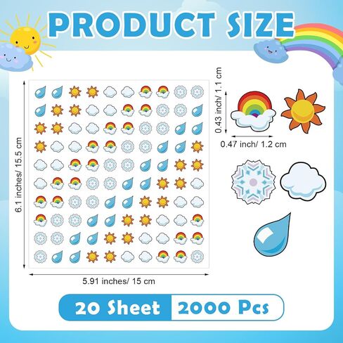 2000 PCS Weather Supershapes ملصقات ملصقات طقس صغيرة من الشمس سحب المياه القطرات قوس قزح الثلج ملصقات صغيرة للفصول الدراسية Deocr in Saudi Arabia