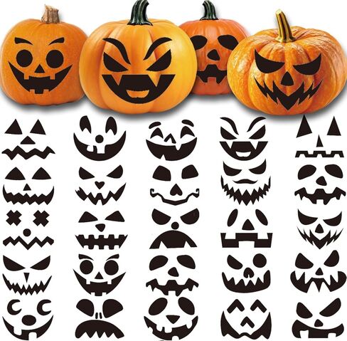 32 PCS Halloween Pumpkin Decorating Craft Kits ، قالب وجه اليقطين الأسود جعل شارات Craft Craft Jack-O-Lantern لخدعة الحفلات في عيد الهالوين. in Kuwait