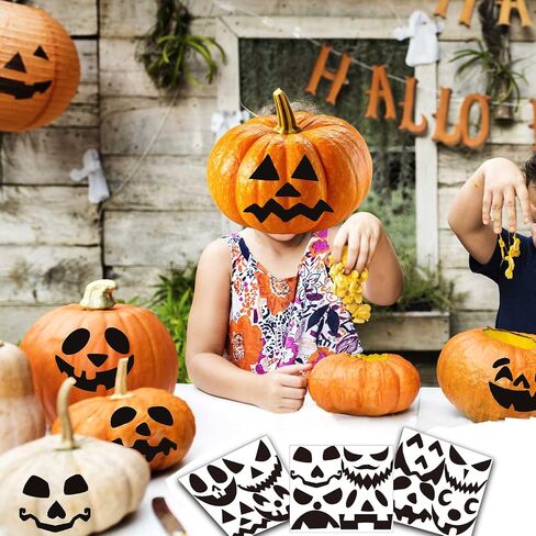 32 PCS Halloween Pumpkin Decorating Craft Kits ، قالب وجه اليقطين الأسود جعل شارات Craft Craft Jack-O-Lantern لخدعة الحفلات في عيد الهالوين. in Kuwait
