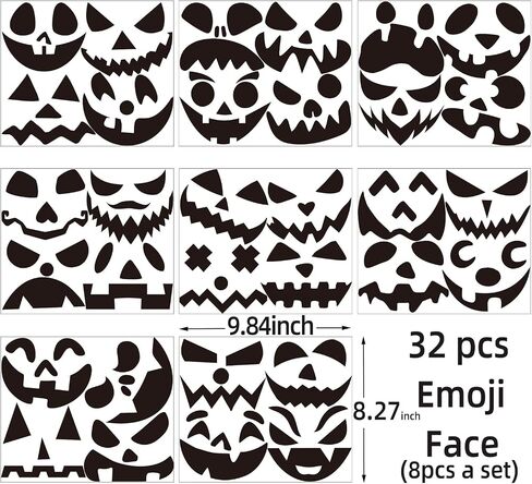 32 PCS Halloween Pumpkin Decorating Craft Kits ، قالب وجه اليقطين الأسود جعل شارات Craft Craft Jack-O-Lantern لخدعة الحفلات في عيد الهالوين. in Kuwait