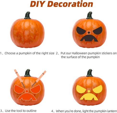 32 PCS Halloween Pumpkin Decorating Craft Kits ، قالب وجه اليقطين الأسود جعل شارات Craft Craft Jack-O-Lantern لخدعة الحفلات في عيد الهالوين. in Saudi Arabia