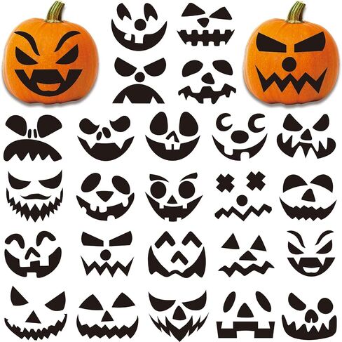 32 PCS Halloween Pumpkin Decorating Craft Kits ، قالب وجه اليقطين الأسود جعل شارات Craft Craft Jack-O-Lantern لخدعة الحفلات في عيد الهالوين. in Saudi Arabia
