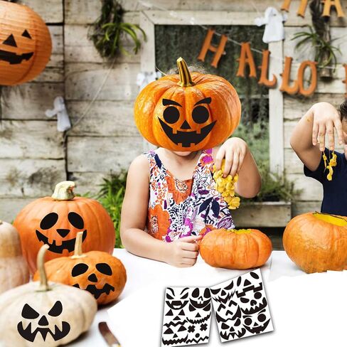 32 PCS Halloween Pumpkin Decorating Craft Kits ، قالب وجه اليقطين الأسود جعل شارات Craft Craft Jack-O-Lantern لخدعة الحفلات في عيد الهالوين. in Saudi Arabia