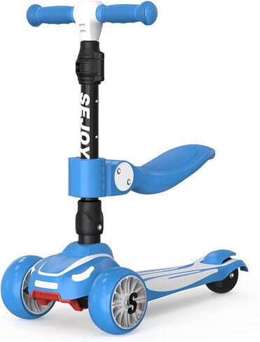 Sejoy Toddler Kick Scooter for Kids with 3 Wheels Extra-Wide Childrens Foldable Toy Scooter with Adjustable Height/Handlebars & Folding Seat for Kids Ages 3+(Blue) in Kuwait
