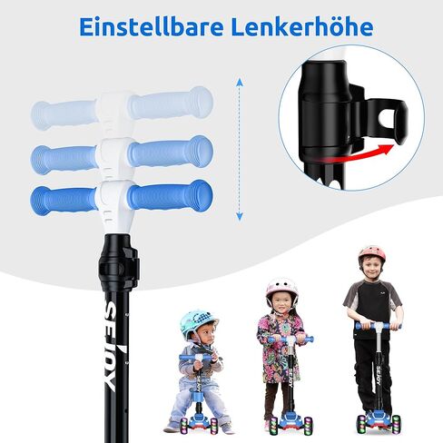 Sejoy Toddler Kick Scooter for Kids with 3 Wheels Extra-Wide Childrens Foldable Toy Scooter with Adjustable Height/Handlebars & Folding Seat for Kids Ages 3+(Blue) in Kuwait