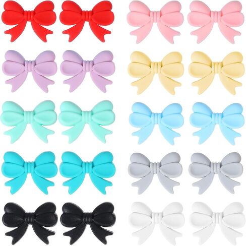 Bow Silicone Focal Beads, 20PCS Cute Multicolored Flexible Beads for DIY Keychain Handmade Crafts Jewelry Making in Saudi Arabia