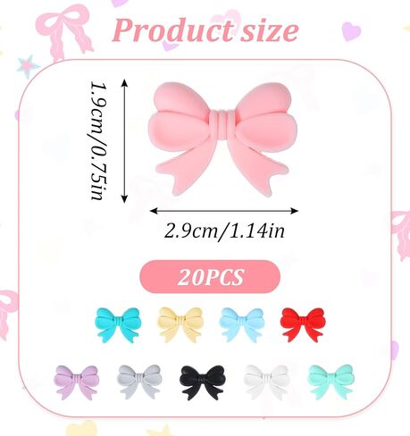 Bow Silicone Focal Beads, 20PCS Cute Multicolored Flexible Beads for DIY Keychain Handmade Crafts Jewelry Making in Saudi Arabia