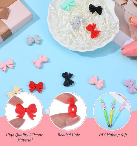 Bow Silicone Focal Beads, 20PCS Cute Multicolored Flexible Beads for DIY Keychain Handmade Crafts Jewelry Making in Saudi Arabia