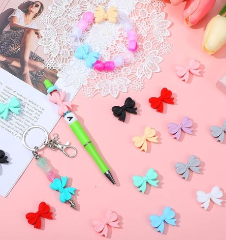 Bow Silicone Focal Beads, 20PCS Cute Multicolored Flexible Beads for DIY Keychain Handmade Crafts Jewelry Making in Saudi Arabia