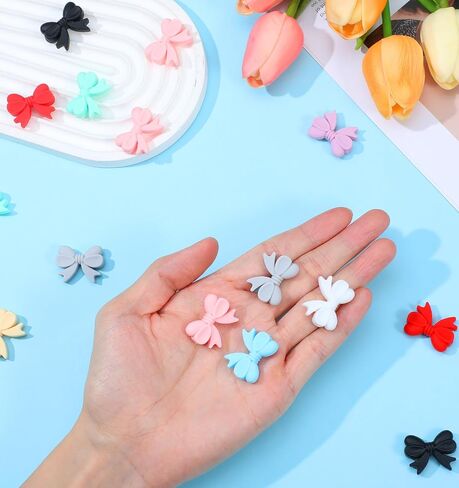Bow Silicone Focal Beads, 20PCS Cute Multicolored Flexible Beads for DIY Keychain Handmade Crafts Jewelry Making in Saudi Arabia