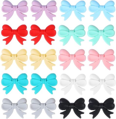 Bow Silicone Focal Beads, 20PCS Cute Multicolored Flexible Beads for DIY Keychain Handmade Crafts Jewelry Making in Saudi Arabia