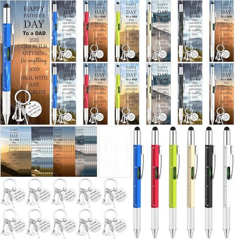 12 مجموعة من سلاسل المفاتيح يوم الأب وأداة 6 في 1 أدوات ملونة 6 بوصة 4 نمط من البركة مع البطاقة وأكياس OPP لعيد الأب هدية عيد ميلاد أو صلاة الكنيسة in Kuwait