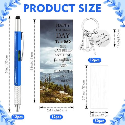 12 مجموعة من سلاسل المفاتيح يوم الأب وأداة 6 في 1 أدوات ملونة 6 بوصة 4 نمط من البركة مع البطاقة وأكياس OPP لعيد الأب هدية عيد ميلاد أو صلاة الكنيسة in Kuwait