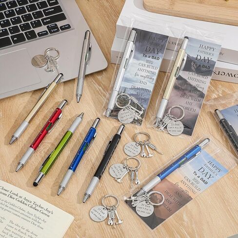 12 مجموعة من سلاسل المفاتيح يوم الأب وأداة 6 في 1 أدوات ملونة 6 بوصة 4 نمط من البركة مع البطاقة وأكياس OPP لعيد الأب هدية عيد ميلاد أو صلاة الكنيسة in Kuwait