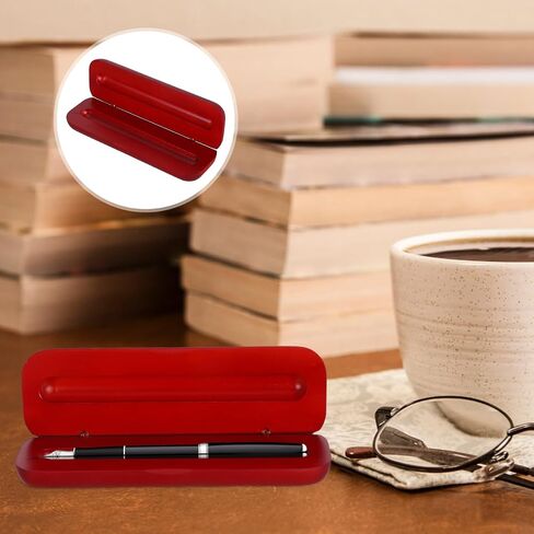 STOBOK 1Pc Fountain Pen Case Single Slot Display Case Wood Writing Pen Box for Office, Business, Writing Accessories - Dark Red in Saudi Arabia