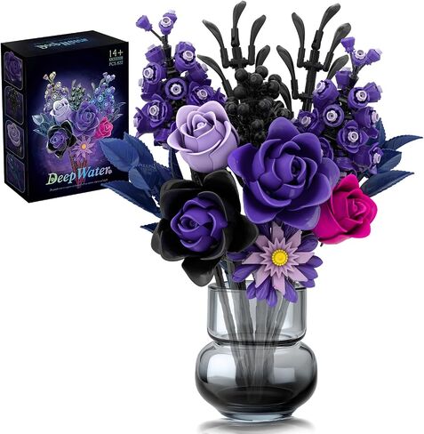 Purple Rose Bouquet Building Set, Artificial Floral Building Toys for Gothic Home Decor, Ideal Gift for Halloween & Christmas, Compatible with Lego Flower Set for Adults, Women, and Teen Girls in Saudi Arabia