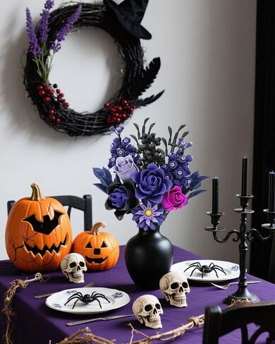 Purple Rose Bouquet Building Set, Artificial Floral Building Toys for Gothic Home Decor, Ideal Gift for Halloween & Christmas, Compatible with Lego Flower Set for Adults, Women, and Teen Girls in Saudi Arabia