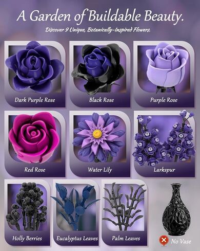 Purple Rose Bouquet Building Set, Artificial Floral Building Toys for Gothic Home Decor, Ideal Gift for Halloween & Christmas, Compatible with Lego Flower Set for Adults, Women, and Teen Girls in Saudi Arabia