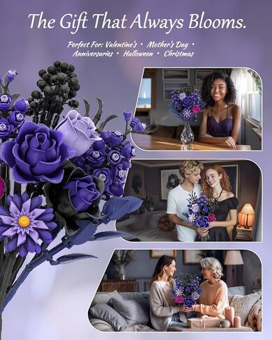 Purple Rose Bouquet Building Set, Artificial Floral Building Toys for Gothic Home Decor, Ideal Gift for Halloween & Christmas, Compatible with Lego Flower Set for Adults, Women, and Teen Girls in Saudi Arabia