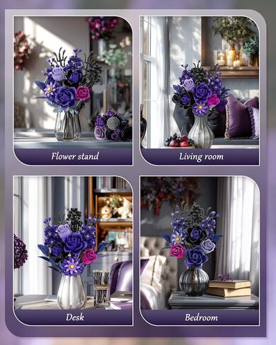 Purple Rose Bouquet Building Set, Artificial Floral Building Toys for Gothic Home Decor, Ideal Gift for Halloween & Christmas, Compatible with Lego Flower Set for Adults, Women, and Teen Girls in Saudi Arabia