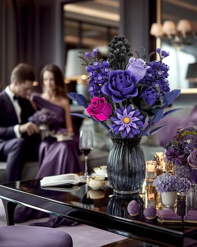 Purple Rose Bouquet Building Set, Artificial Floral Building Toys for Gothic Home Decor, Ideal Gift for Halloween & Christmas, Compatible with Lego Flower Set for Adults, Women, and Teen Girls in Saudi Arabia
