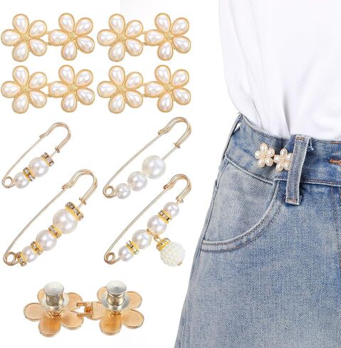 8 مجموعة Pant Weist Trainener No Sew Pearl Weist Cincher Clip Clip Buttons Admable Butons for Geans Vloudable Resplable Brooch Metal Weists Trainener for Women Pants Dresses Dresses Jainses in Saudi Arabia