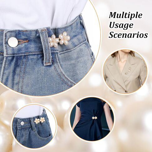 8 مجموعة Pant Weist Trainener No Sew Pearl Weist Cincher Clip Clip Buttons Admable Butons for Geans Vloudable Resplable Brooch Metal Weists Trainener for Women Pants Dresses Dresses Jainses in Saudi Arabia