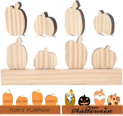 Thyle 4 Pcs Fall Wooden Pumpkin Cutouts Thanksgiving Wood Pumpkin Decoration DIY Blank Unfinished Wood Block Table Decor for DIY Craft Autumn Harvest Halloween Party Tiered Tray Decoration in Saudi Arabia