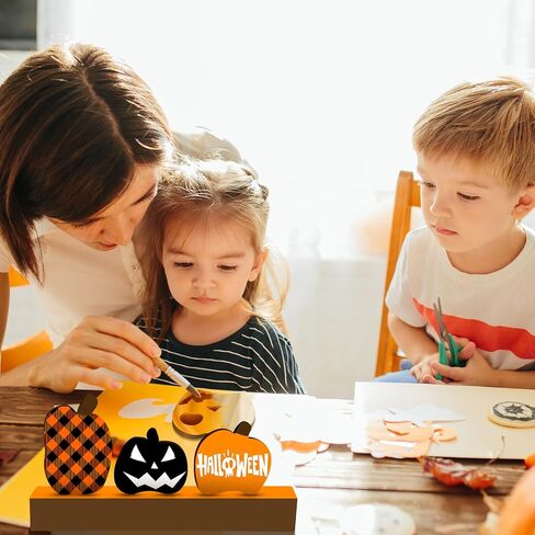 Thyle 4 Pcs Fall Wooden Pumpkin Cutouts Thanksgiving Wood Pumpkin Decoration DIY Blank Unfinished Wood Block Table Decor for DIY Craft Autumn Harvest Halloween Party Tiered Tray Decoration in Saudi Arabia