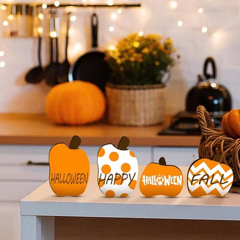 Thyle 4 Pcs Fall Wooden Pumpkin Cutouts Thanksgiving Wood Pumpkin Decoration DIY Blank Unfinished Wood Block Table Decor for DIY Craft Autumn Harvest Halloween Party Tiered Tray Decoration in Saudi Arabia