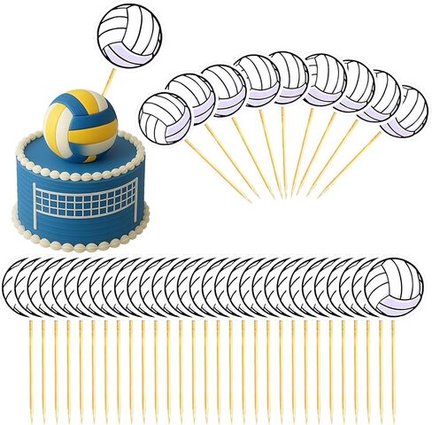 40pcs Volleyball Cupcake Toppers, Funny Sports Ball Cake Picks Party Decor Stylish Volleyball Themed Birthday Decorations for Cookies Desserts Supplies in Saudi Arabia