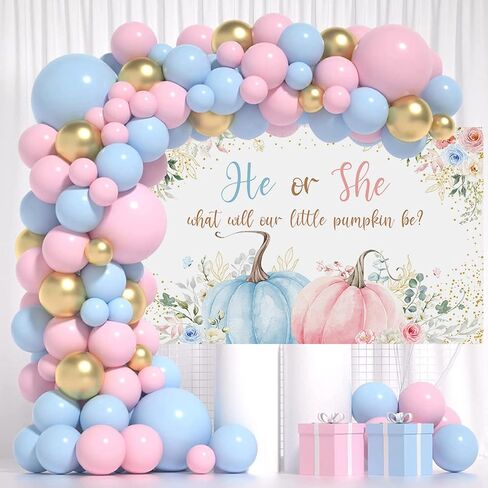 Mocsicka Pumpkin Gender Reveal Backdrop Banner Little Pumpkin He or She Gender Reveal Party Decorations Pink or Blue Party Supplies for Photography (Pink or Blue, 70.8x43.3 inch) in Saudi Arabia