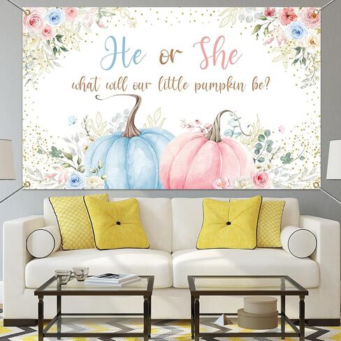 Mocsicka Pumpkin Gender Reveal Backdrop Banner Little Pumpkin He or She Gender Reveal Party Decorations Pink or Blue Party Supplies for Photography (Pink or Blue, 70.8x43.3 inch) in Saudi Arabia