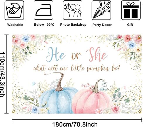 Mocsicka Pumpkin Gender Reveal Backdrop Banner Little Pumpkin He or She Gender Reveal Party Decorations Pink or Blue Party Supplies for Photography (Pink or Blue, 70.8x43.3 inch) in Saudi Arabia