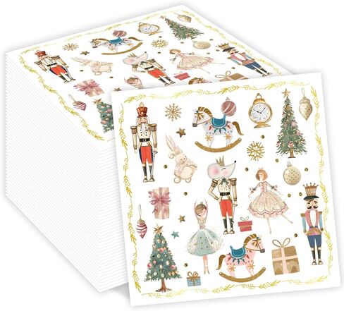100Pcs Christmas Paper Napkins Nutcracker Disposable 2-Ply Napkins with Ballerinas, Christmas Trees, Horses Design for Bathroom, Xmas Dinners, Holiday Parties, Table Decor 6.5x6.5 Inch in Saudi Arabia