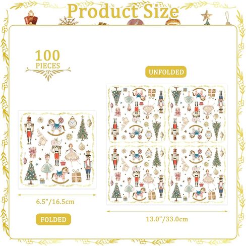 100Pcs Christmas Paper Napkins Nutcracker Disposable 2-Ply Napkins with Ballerinas, Christmas Trees, Horses Design for Bathroom, Xmas Dinners, Holiday Parties, Table Decor 6.5x6.5 Inch in Saudi Arabia