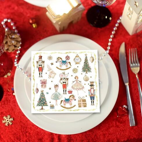 100Pcs Christmas Paper Napkins Nutcracker Disposable 2-Ply Napkins with Ballerinas, Christmas Trees, Horses Design for Bathroom, Xmas Dinners, Holiday Parties, Table Decor 6.5x6.5 Inch in Saudi Arabia