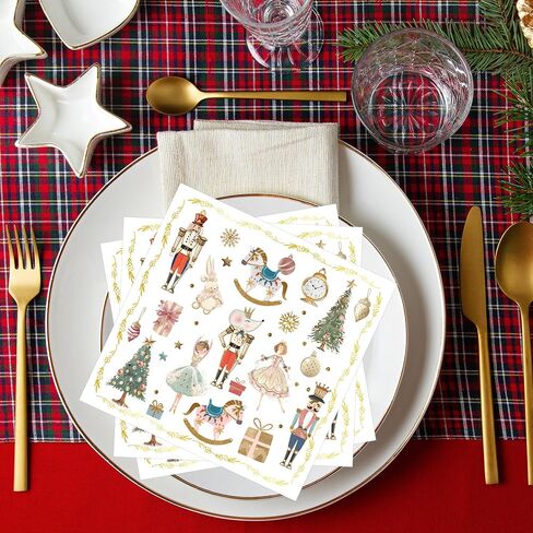100Pcs Christmas Paper Napkins Nutcracker Disposable 2-Ply Napkins with Ballerinas, Christmas Trees, Horses Design for Bathroom, Xmas Dinners, Holiday Parties, Table Decor 6.5x6.5 Inch in Saudi Arabia