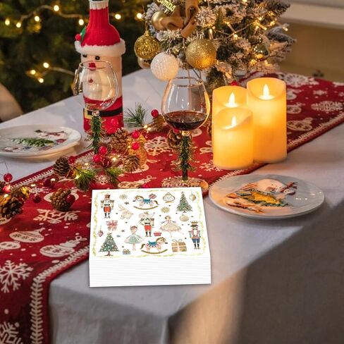 100Pcs Christmas Paper Napkins Nutcracker Disposable 2-Ply Napkins with Ballerinas, Christmas Trees, Horses Design for Bathroom, Xmas Dinners, Holiday Parties, Table Decor 6.5x6.5 Inch in Saudi Arabia