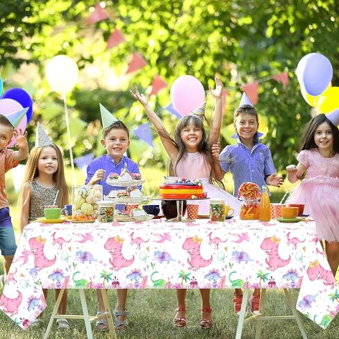 213 Pcs Dinosaur 4th Birthday Party Supplies, Girl Dino Roar I'm Four Birthday Decorations, 20 Serves Include Plates, Cups, Napkins, Tablecloth, Cake Topper, Swirls, Banner, Balloons for Girls in Kuwait