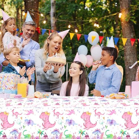 213 Pcs Dinosaur 4th Birthday Party Supplies, Girl Dino Roar I'm Four Birthday Decorations, 20 Serves Include Plates, Cups, Napkins, Tablecloth, Cake Topper, Swirls, Banner, Balloons for Girls in Kuwait